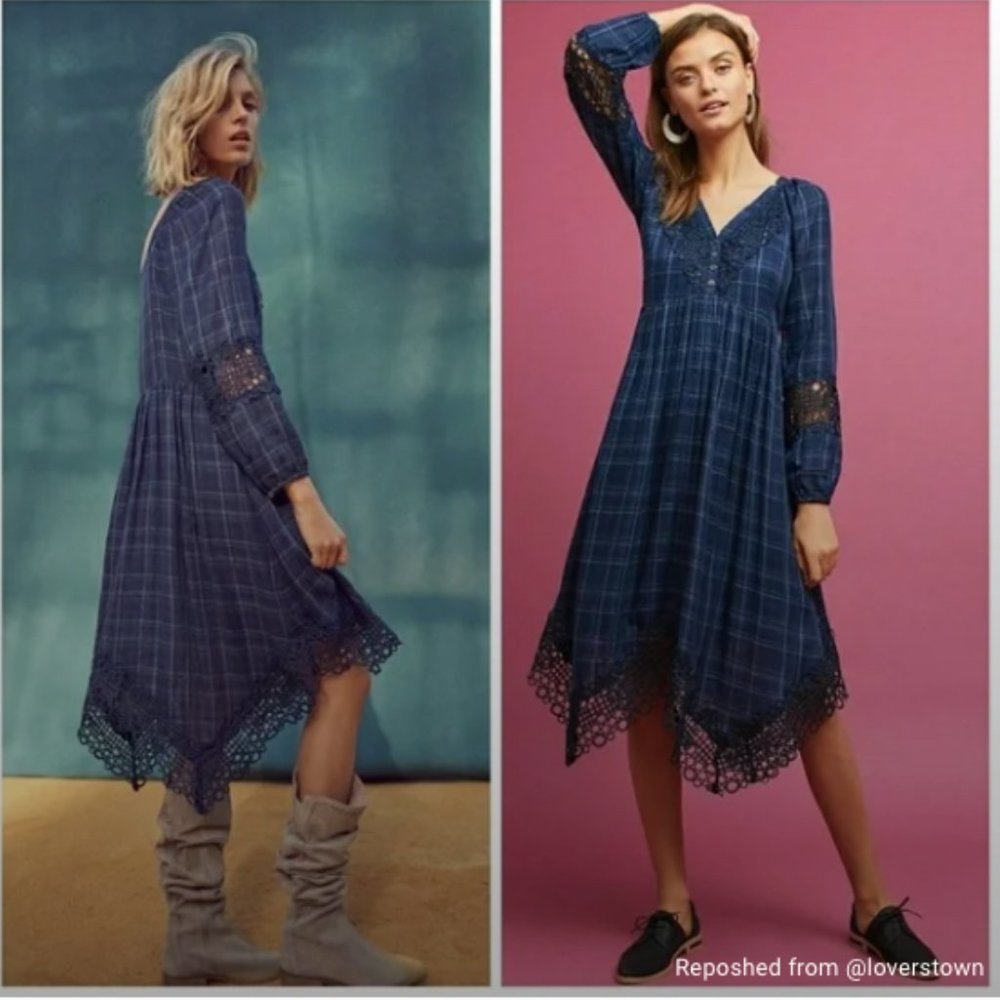 Akemi and Kin blue plaid Kerchief dress . Anthropologie